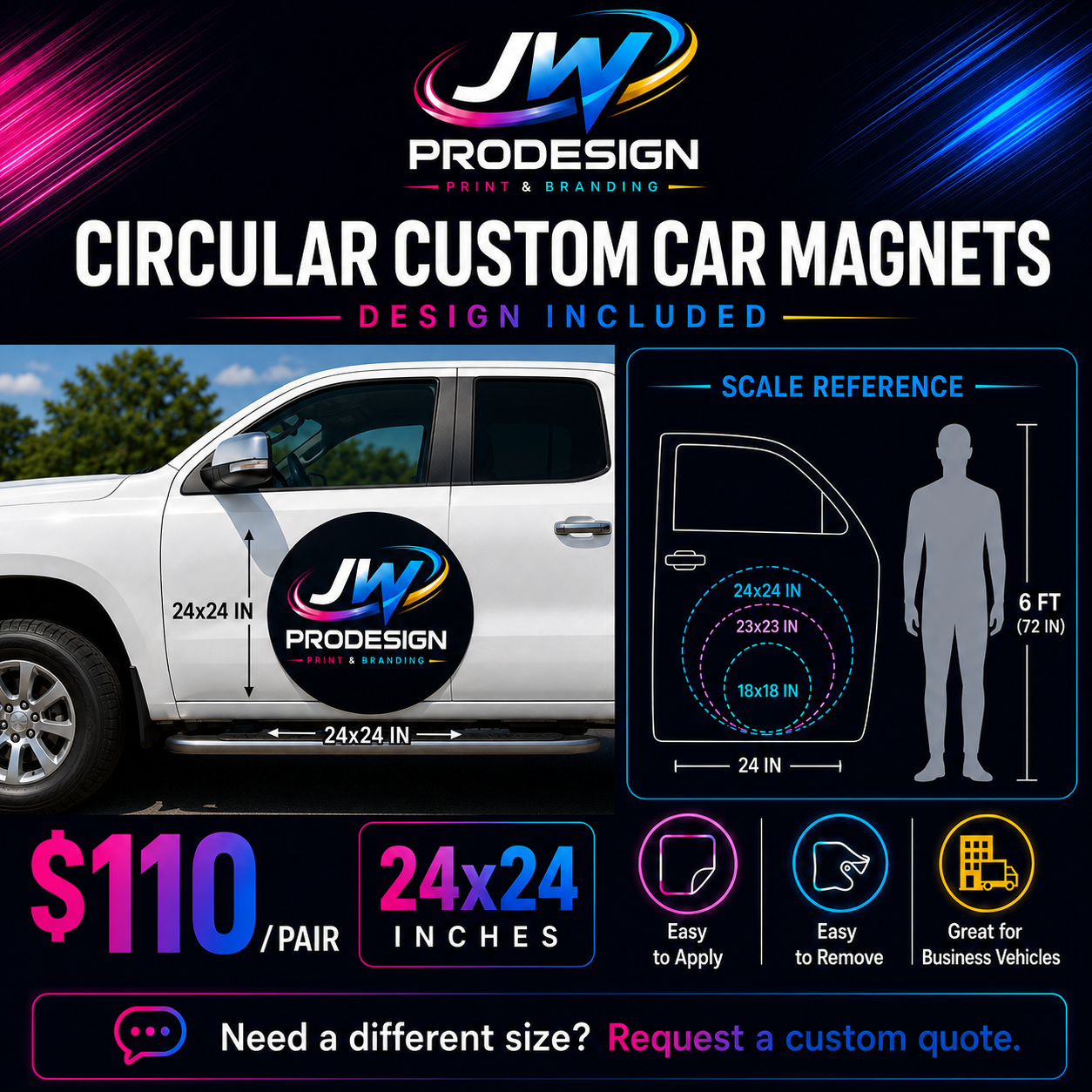 Circular Custom Car Magnets-Design Included.
