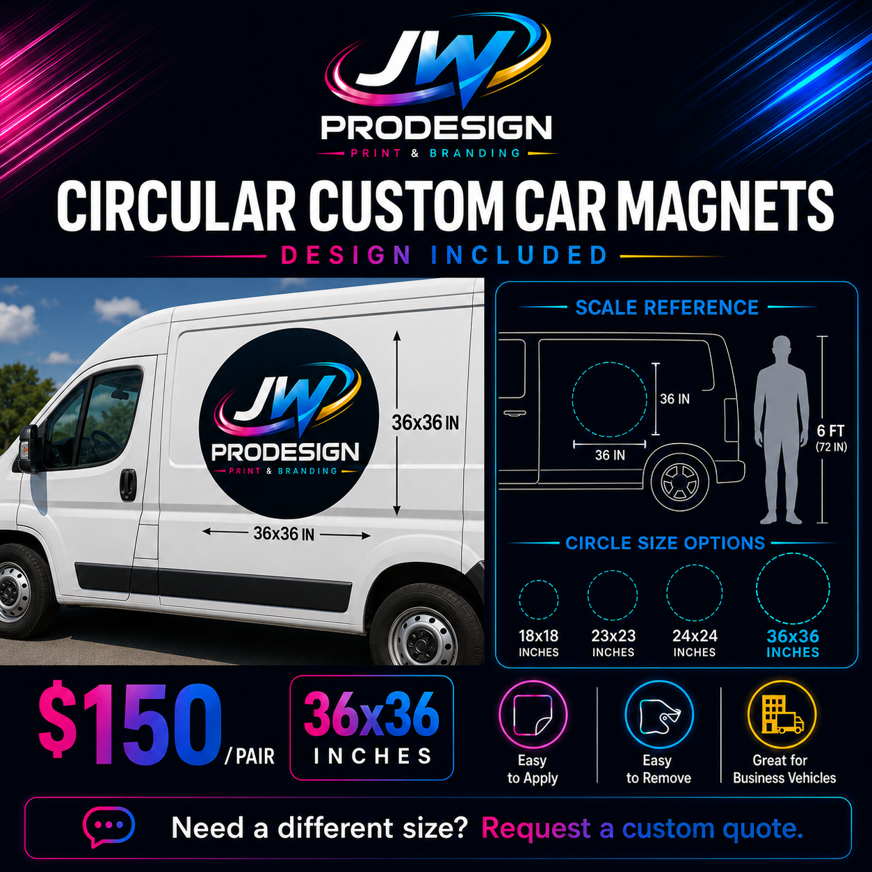 Circular Custom Car Magnets-Design Included.